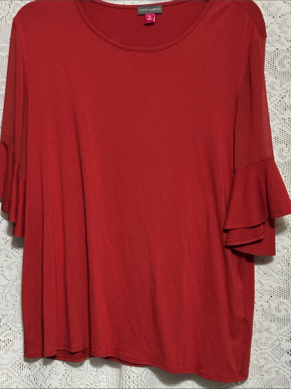 Vince Camuto Red Ruffle Sleeve Scoop Neck Top Sz XL
